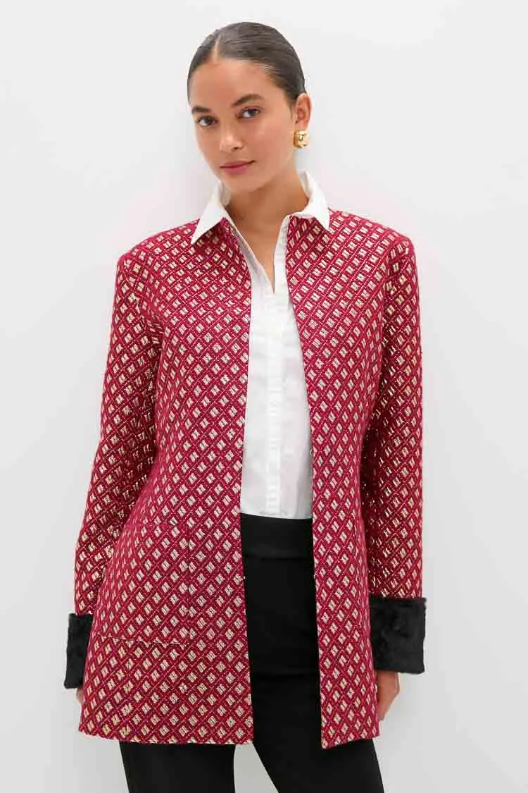 Burgundy and Gold Lea Geom Fur Jacket sold by Tuckernuck