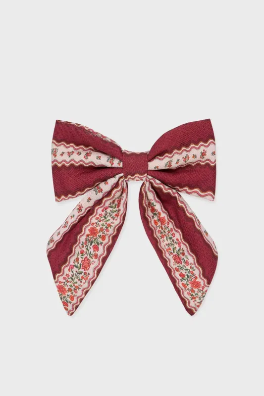 Burgundy Floral Girl Large Bow Clip made by Tuckernuck