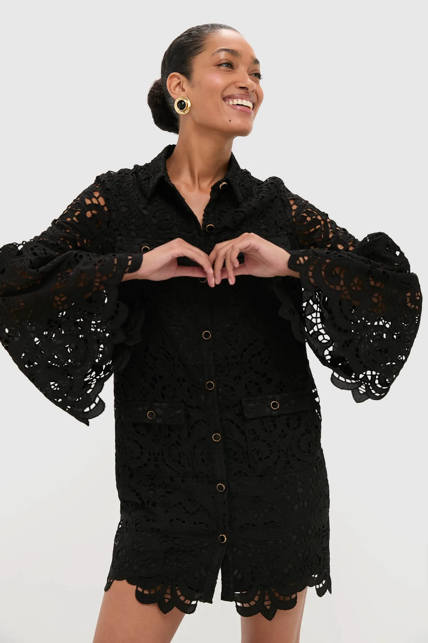 Black Lace Long Sleeve Rachael Mini Dress sold by Tuckernuck