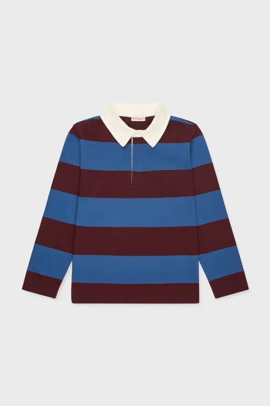 Petrol Blue Stripe Tijo Long Sleeve Boy Rugby Shirt sold by Tuckernuck