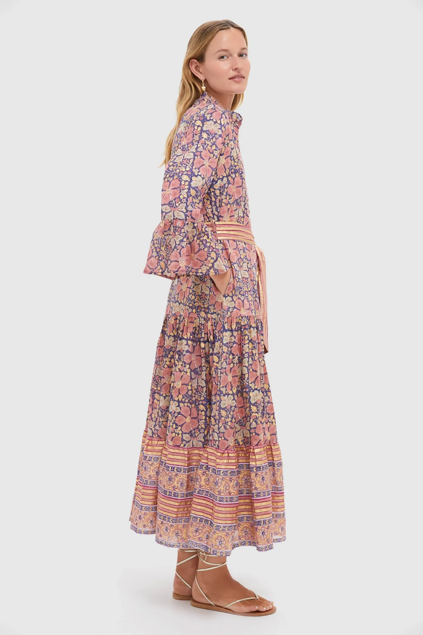 Matera Navy Ruffle Collar Bell Maxi Dress sold by Tuckernuck product image thumbnail 3