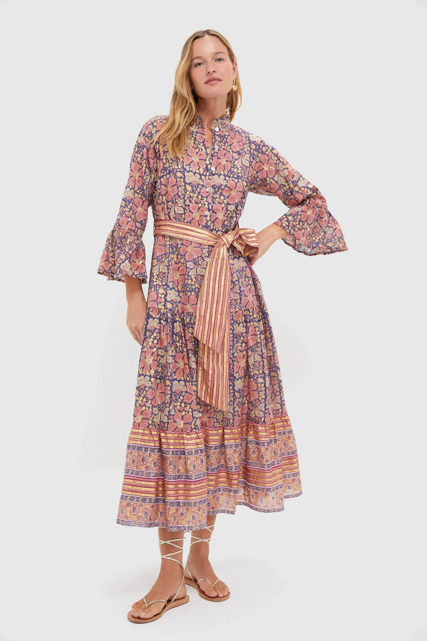 Matera Navy Ruffle Collar Bell Maxi Dress sold by Tuckernuck