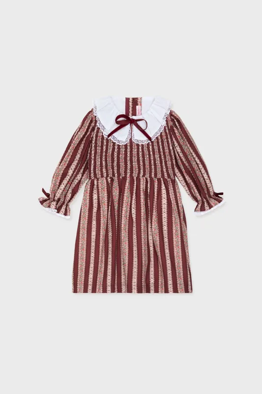 Burgundy Floral Stripe Festa Girl Hand-Smocked Dress made by Tuckernuck