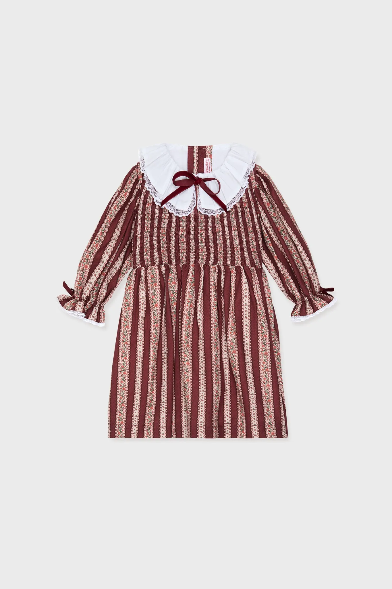 Burgundy Floral Stripe Festa Girl Hand-Smocked Dress sold by Tuckernuck