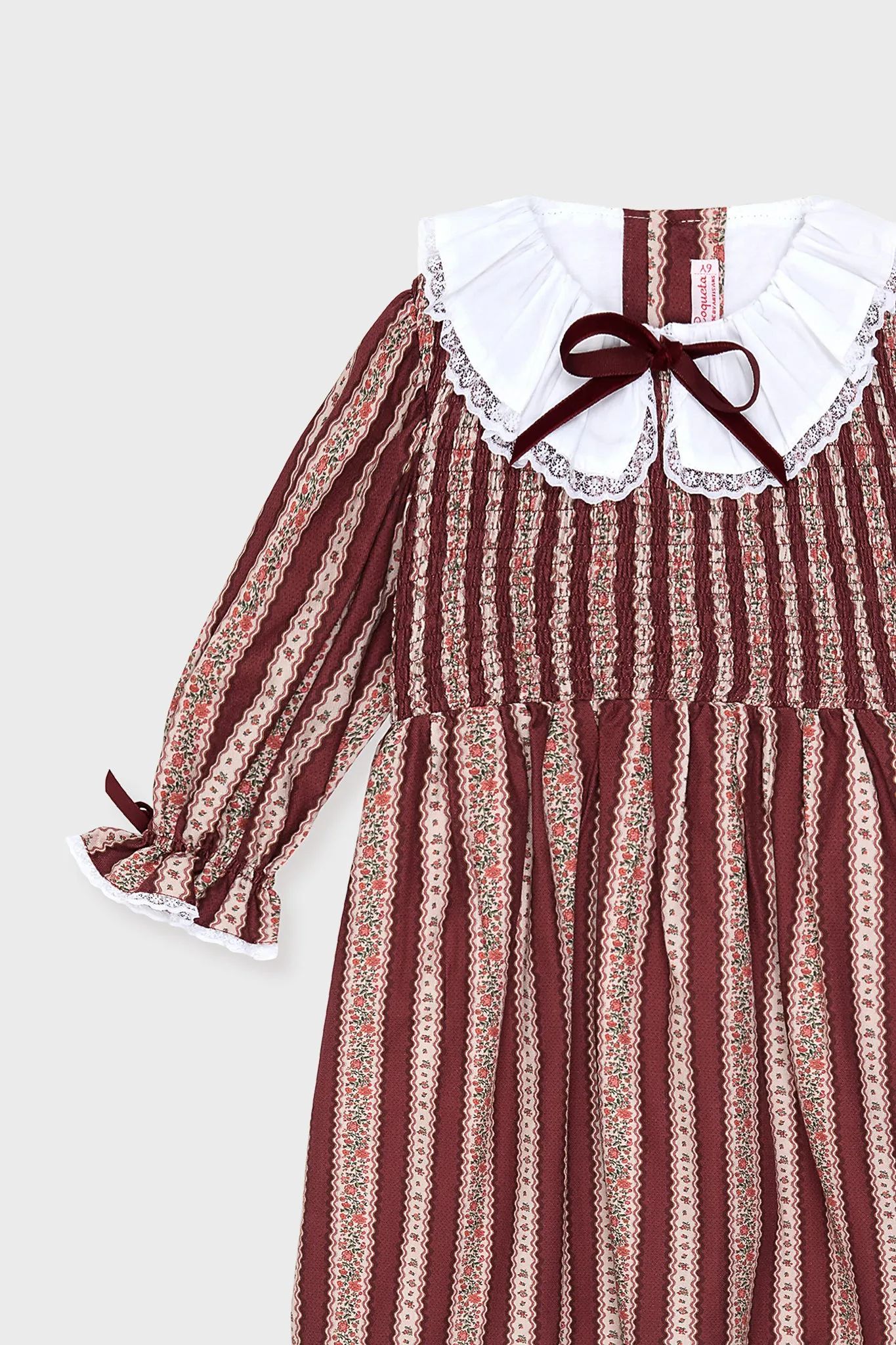 Burgundy Floral Stripe Festa Girl Hand-Smocked Dress sold by Tuckernuck product image thumbnail 3