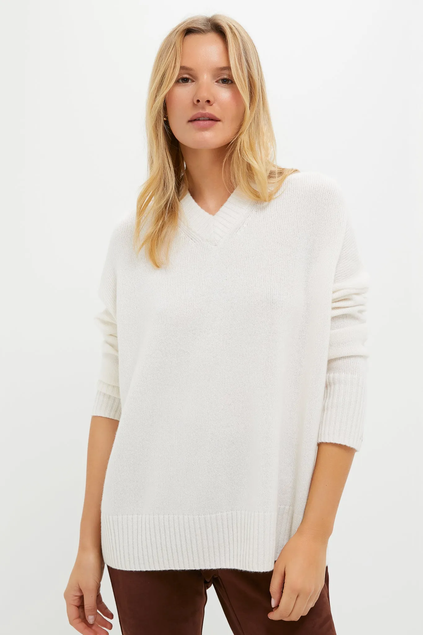 Ivory Cashmere Cassie V-Neck Cashmere Sweater sold by Tuckernuck