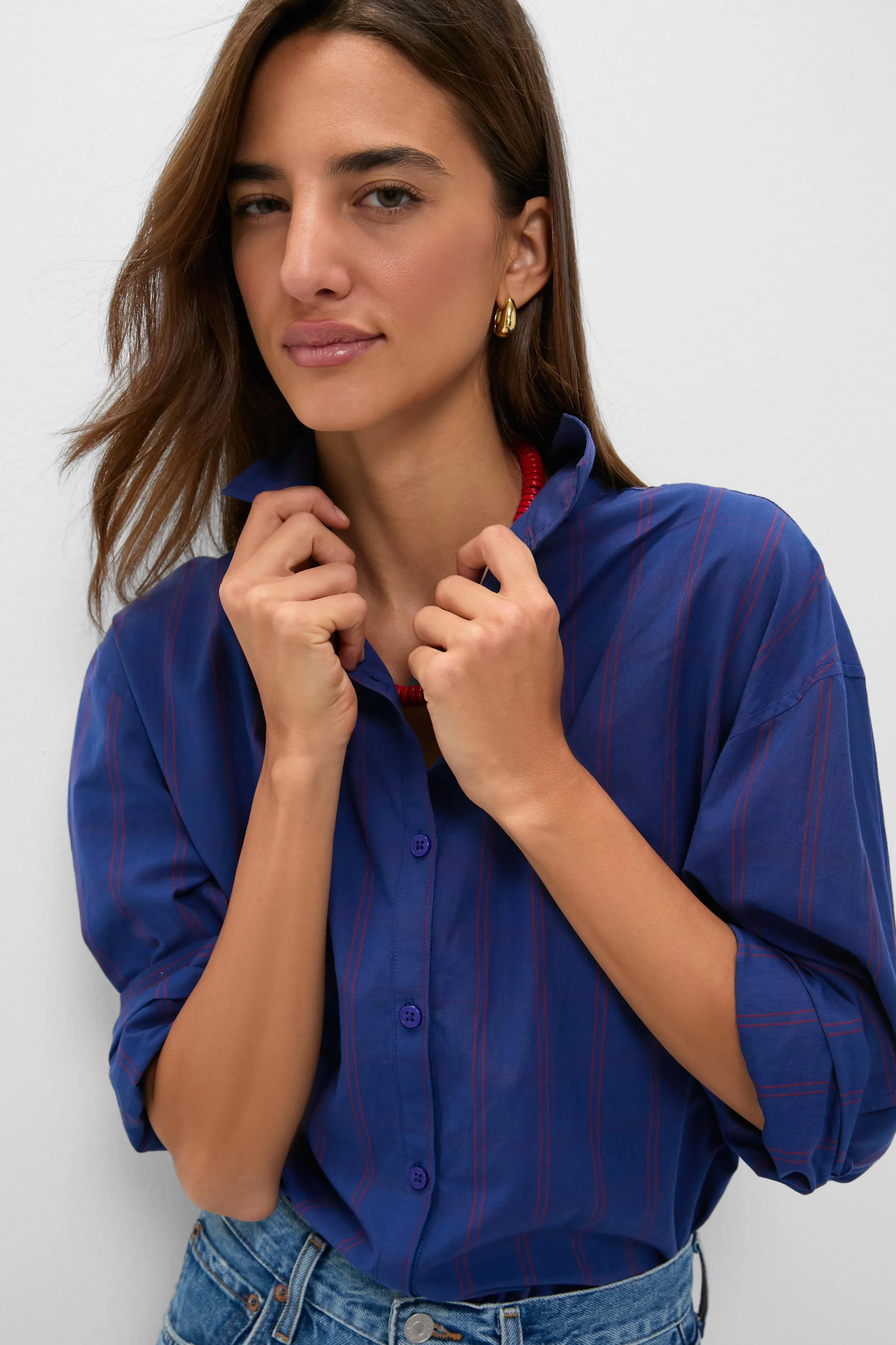 Blue and Red Wexler Cotton Button Down sold by Tuckernuck product image thumbnail 5