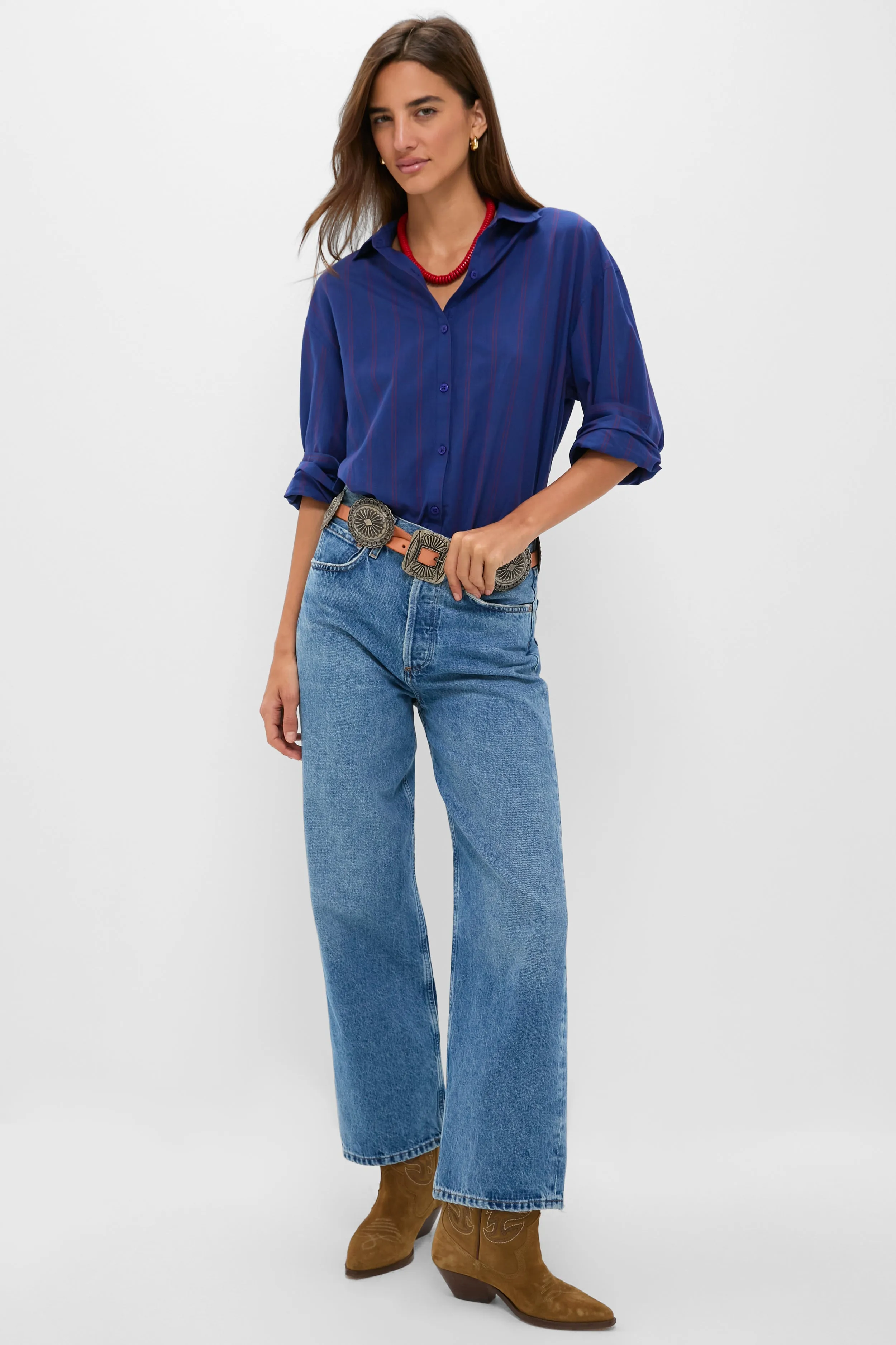 Blue and Red Wexler Cotton Button Down sold by Tuckernuck product image thumbnail 2