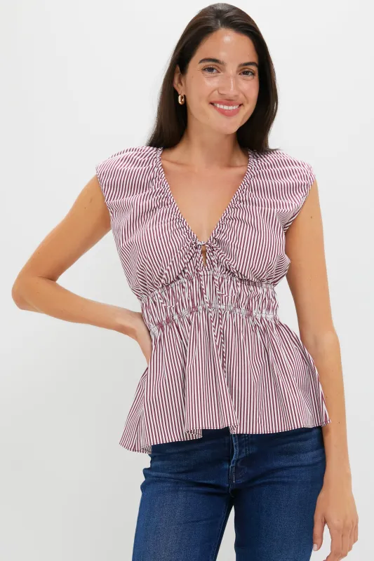 Burgundy Maia Stripe Hedda Top sold by Tuckernuck