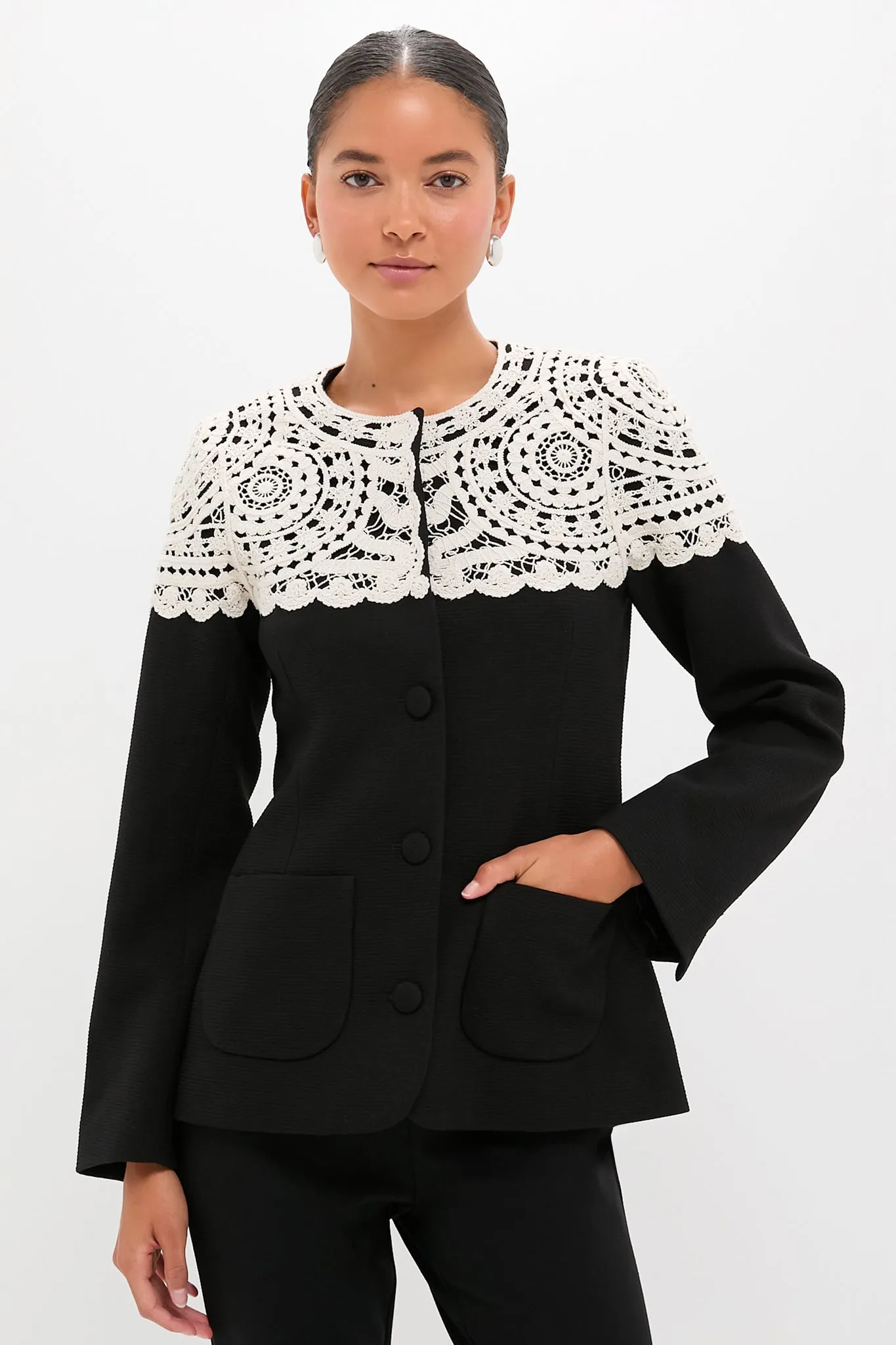 Black Nara Crochet Jacket sold by Tuckernuck
