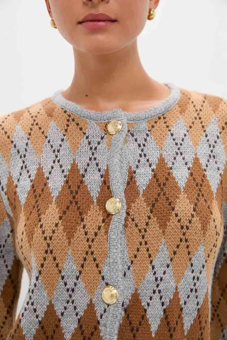 Brown & Grey Argyle Caspian Cardigan sold by Tuckernuck product image thumbnail 5