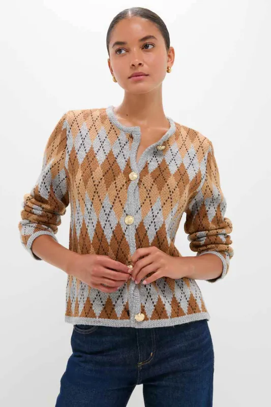 Brown & Grey Argyle Caspian Cardigan sold by Tuckernuck