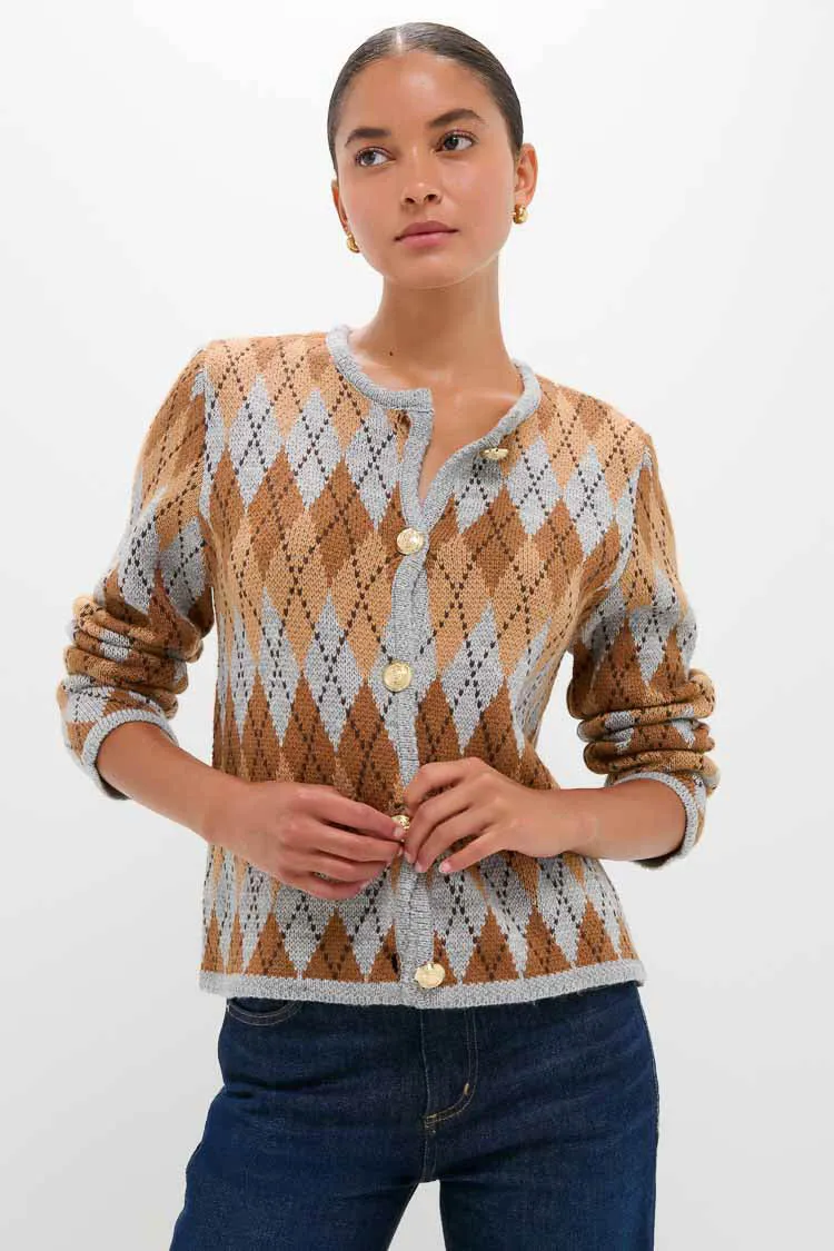Brown & Grey Argyle Caspian Cardigan sold by Tuckernuck