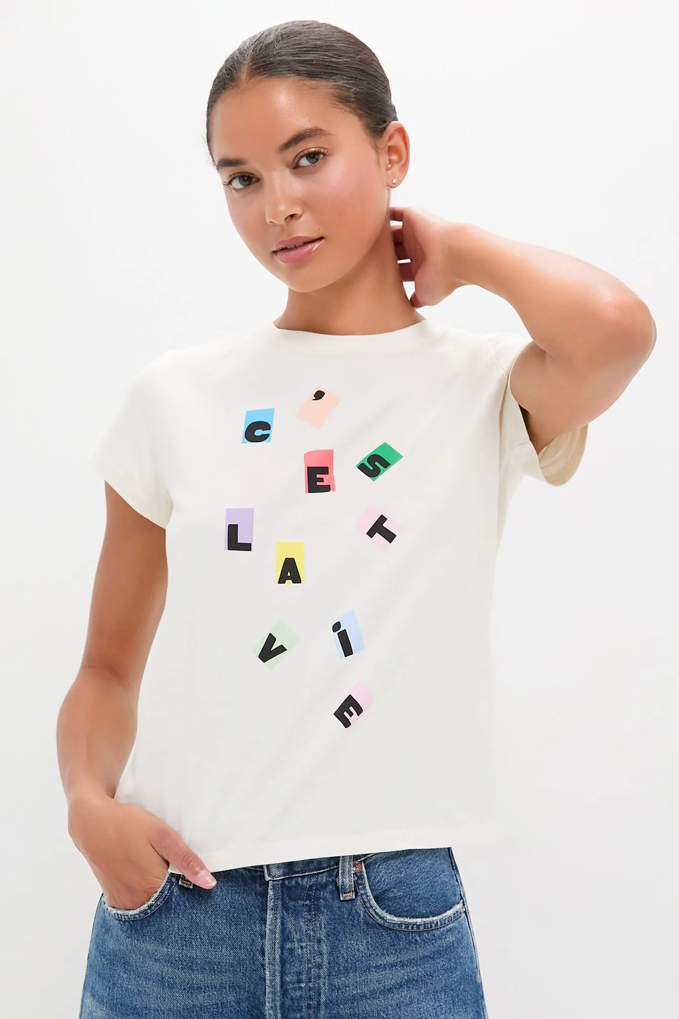 Cream with Multi C'est La Vie Classic Tee sold by Tuckernuck