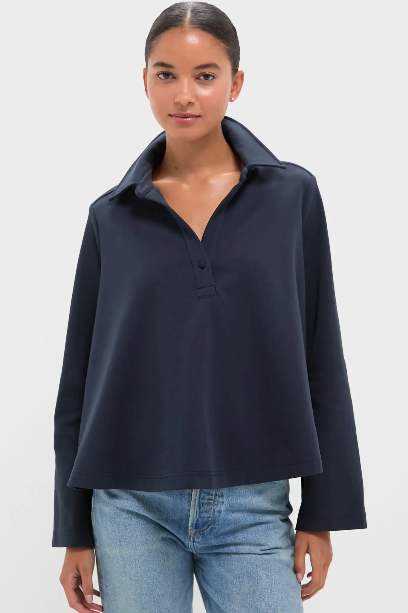Navy Carlyn Long Sleeve Polo sold by Tuckernuck