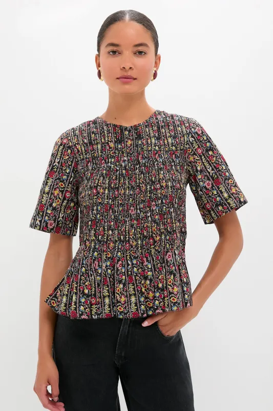 Garland Print Smocked Flounce Top made by THE GREAT.