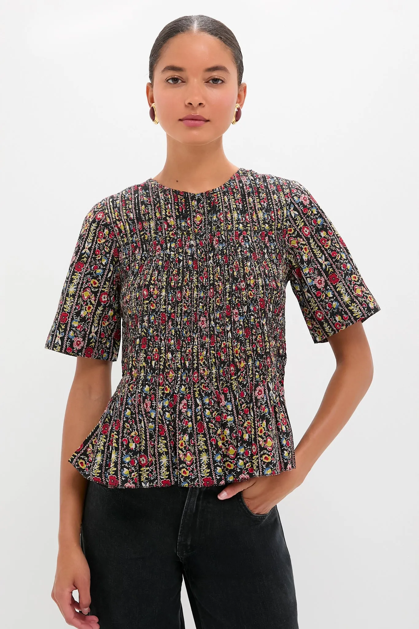 Garland Print Smocked Flounce Top sold by Tuckernuck