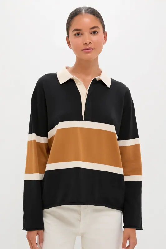 Black with Bronze Stripe Rugby Sweater sold by Tuckernuck