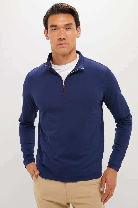Navy Albatross Cotton-Blend Pique Quarter-Zip sold by Tuckernuck