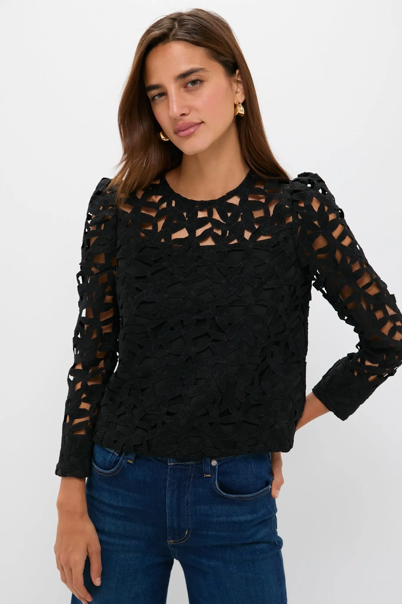 Black Lace Elodie Blouse sold by Tuckernuck