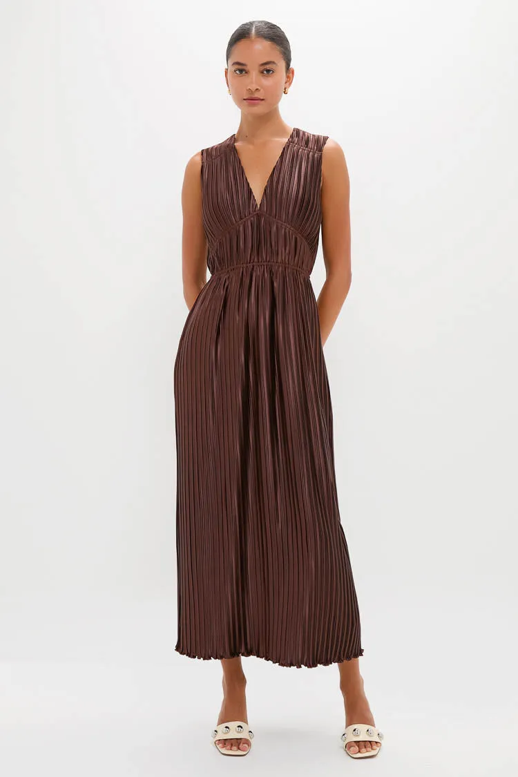 Brown Pleated Chloe Maxi Dress sold by Tuckernuck