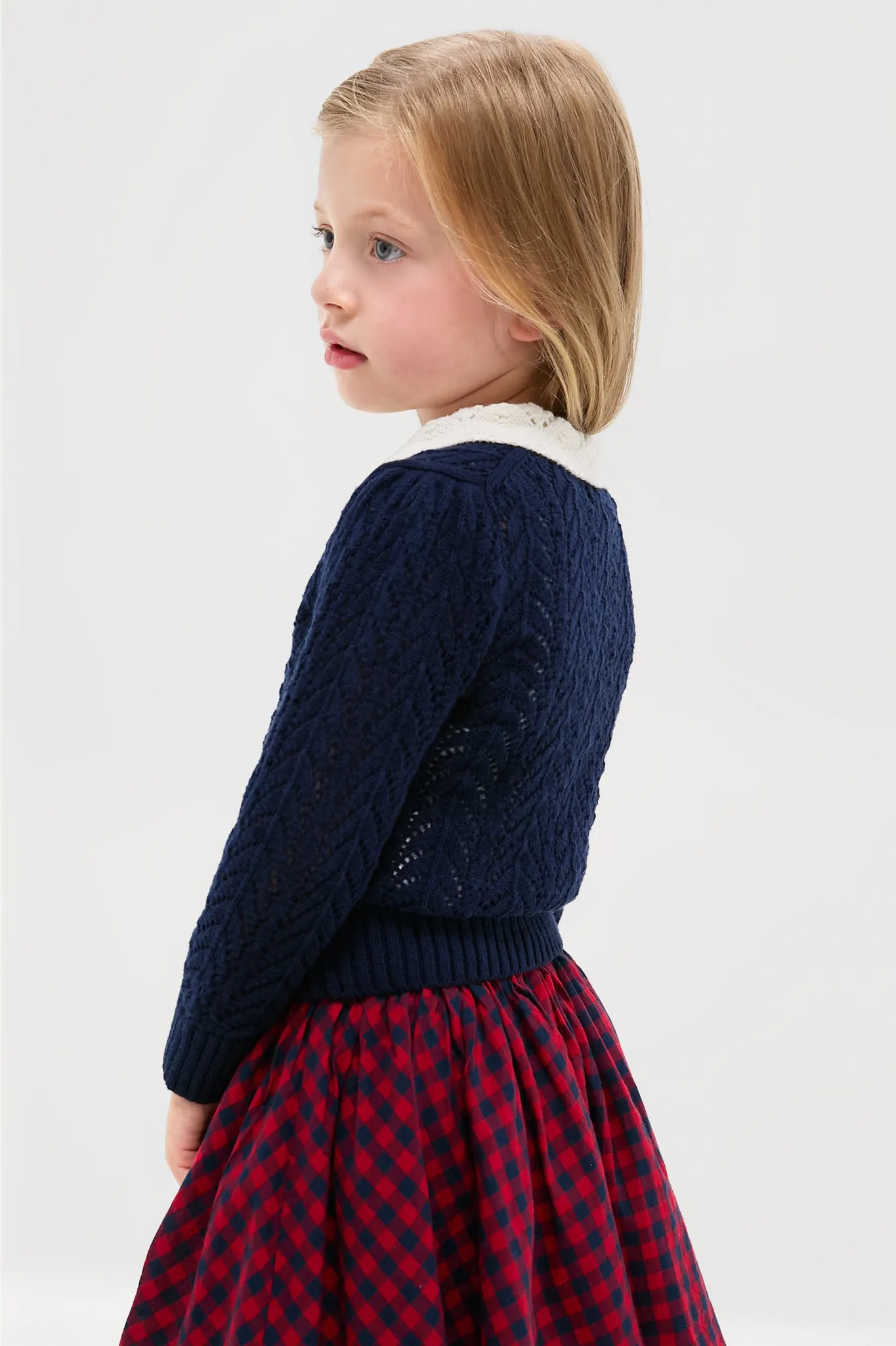 Girls Long-Sleeve Cotton Pointelle Collared Cardigan sold by Tuckernuck product image thumbnail 3