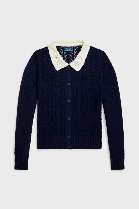 Girls Long-Sleeve Cotton Pointelle Collared Cardigan sold by Tuckernuck