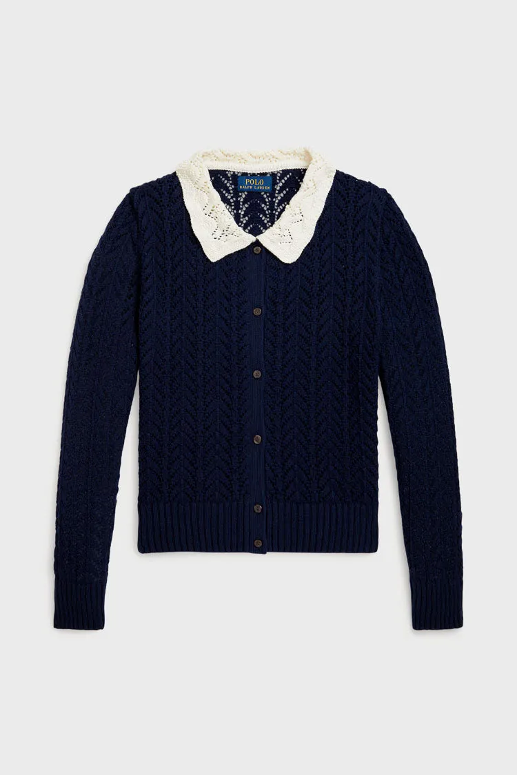 Girls Long-Sleeve Cotton Pointelle Collared Cardigan sold by Tuckernuck