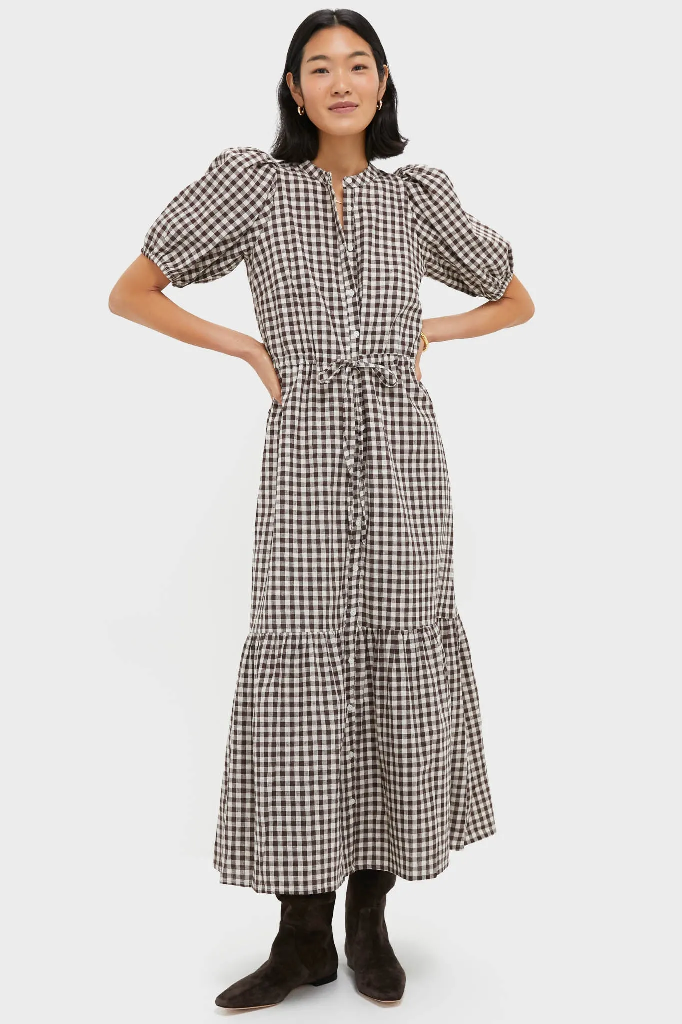 Exclusive Cocoa Gingham Lucy Dress sold by Tuckernuck
