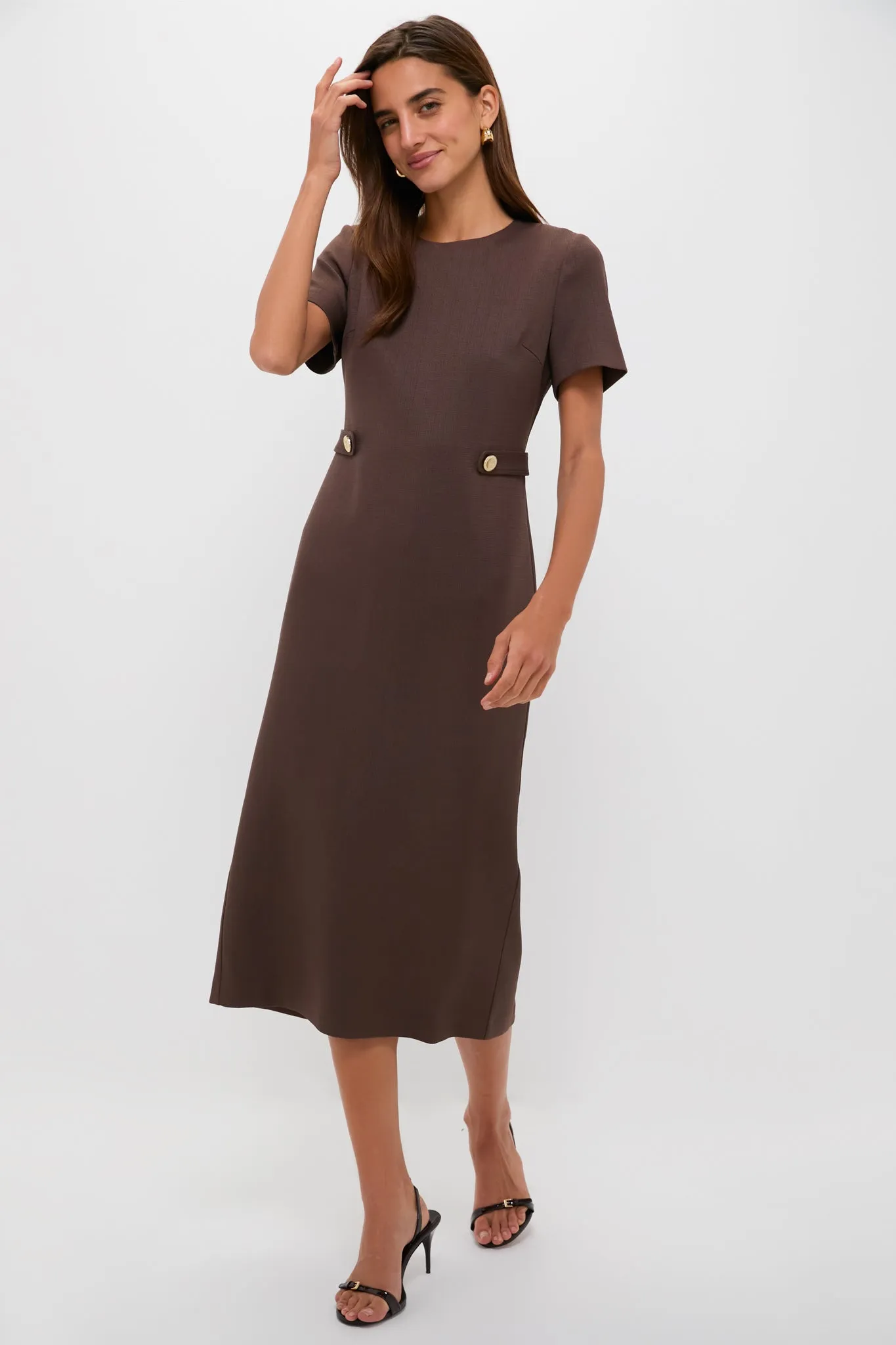 Chocolate Brown Linen Zarah Midi Dress sold by Tuckernuck