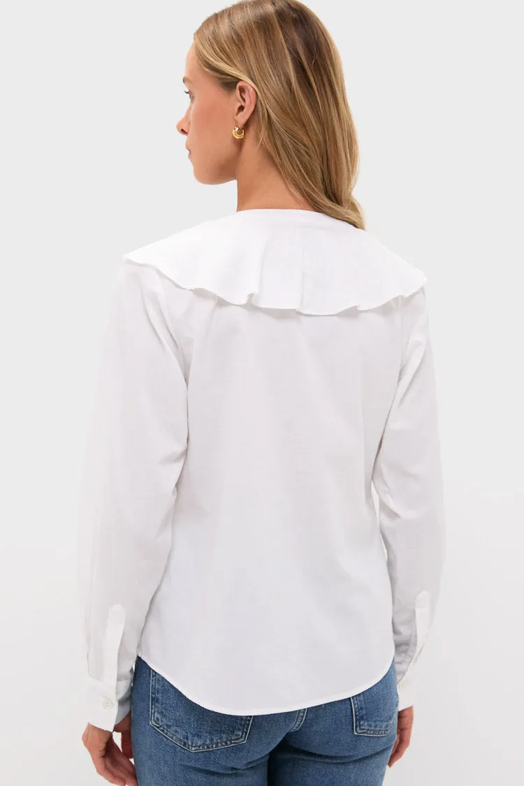White Cotton Sateen Ruffle Eileen Button Down Shirt sold by Tuckernuck product image thumbnail 4