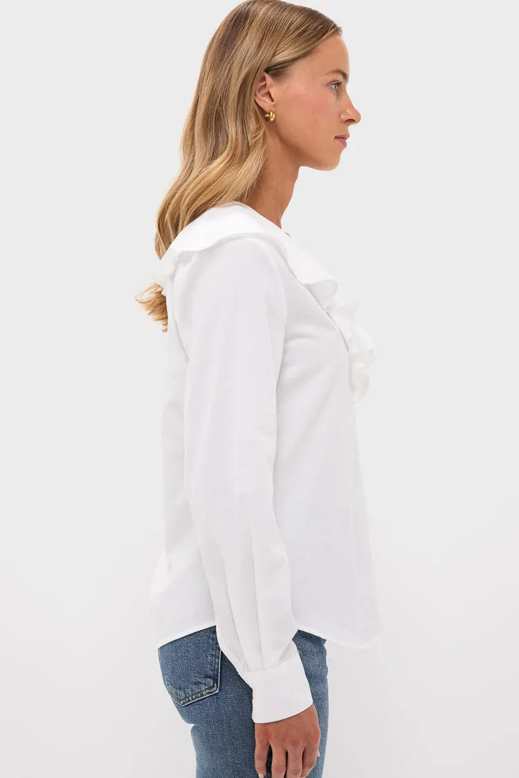 White Cotton Sateen Ruffle Eileen Button Down Shirt sold by Tuckernuck product image thumbnail 3