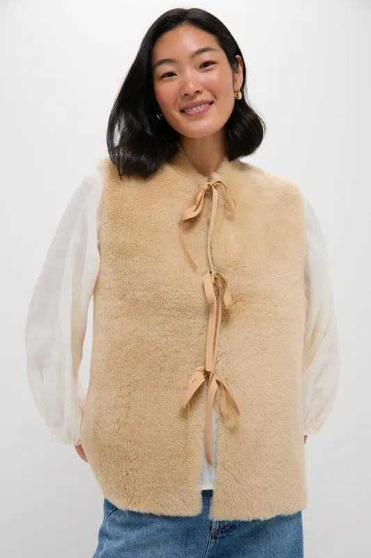 Cream Elliot Shearling Tie-Front Vest sold by Tuckernuck