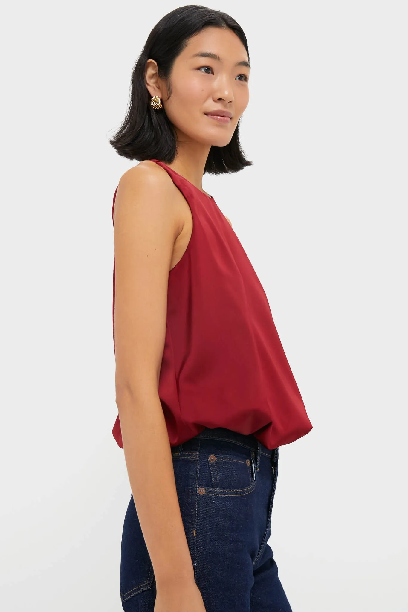 Red Satin Ramona Bubble Hem Top sold by Tuckernuck product image thumbnail 3