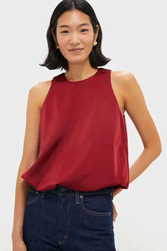 Red Satin Ramona Bubble Hem Top sold by Tuckernuck