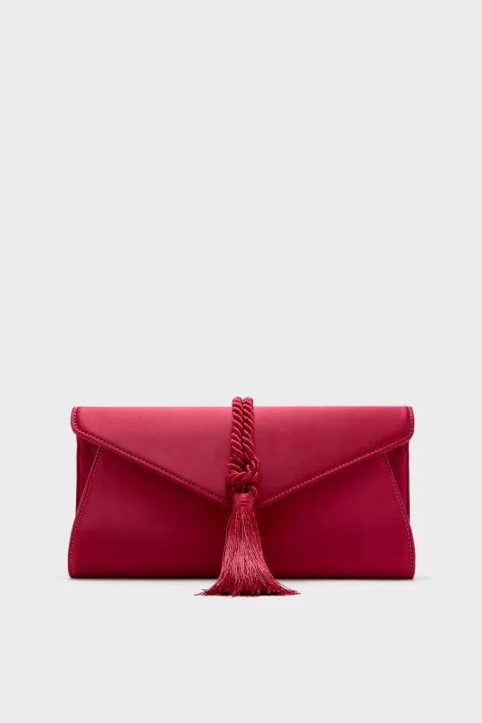 Cranberry Satin Gabrielle Clutch sold by Tuckernuck