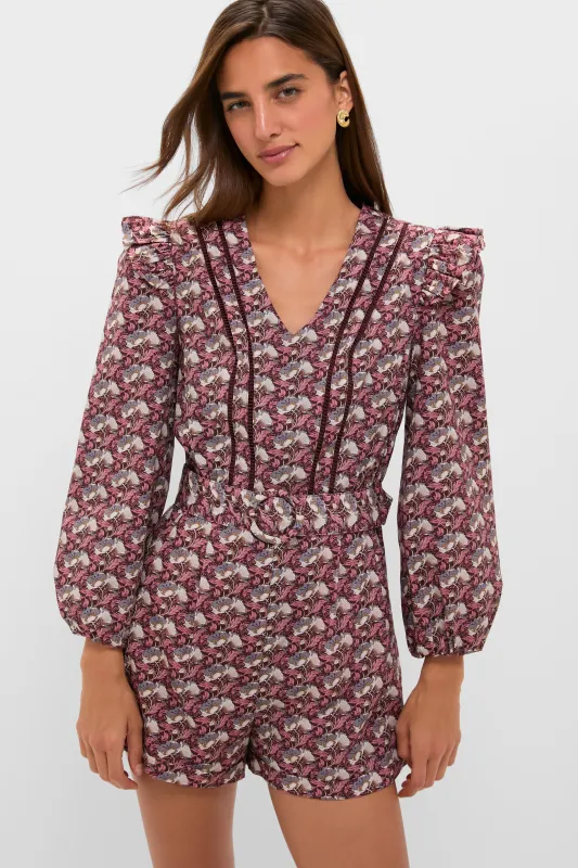 Plum Leafy Floral Jennie Romper made by Hyacinth House