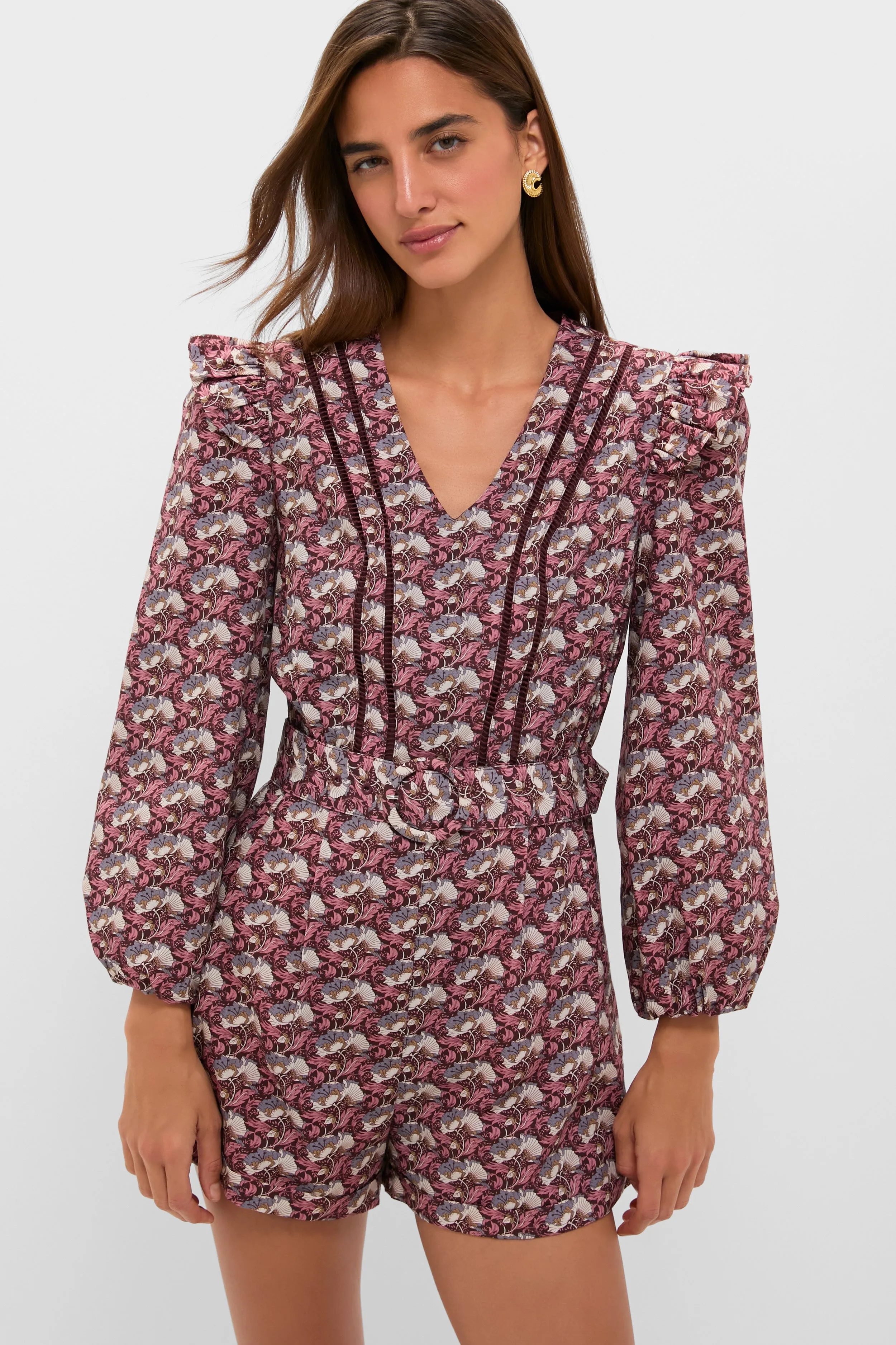 Plum Leafy Floral Jennie Romper sold by Tuckernuck