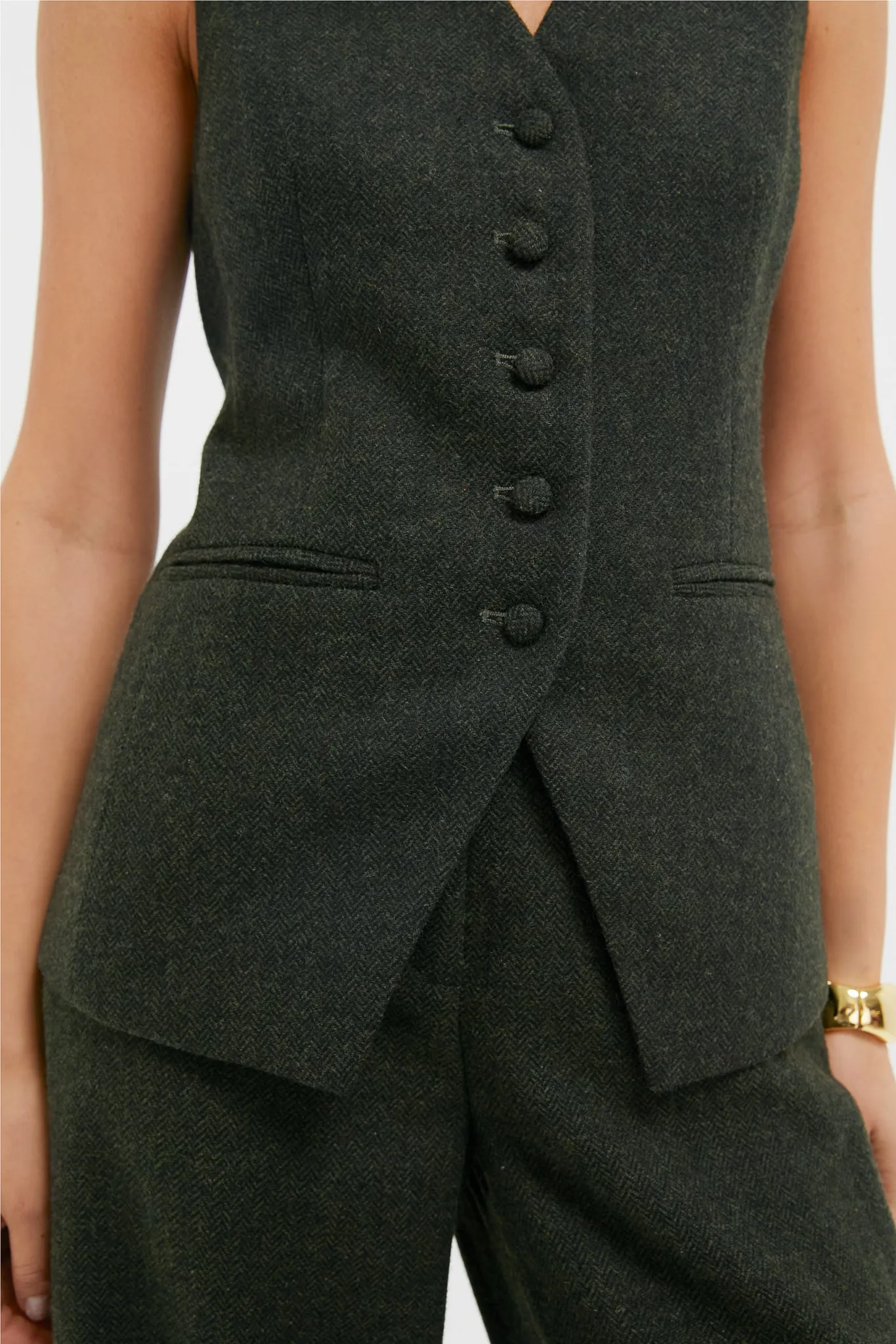 Hunter Green Tweed Herringbone Thompson Vest sold by Tuckernuck product image thumbnail 5