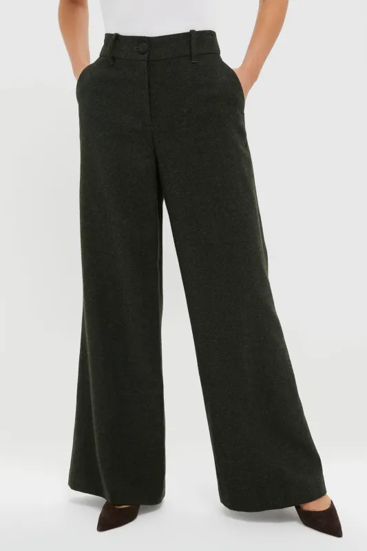 Hunter Green Tweed Herringbone Wide Leg Watson Trousers sold by Tuckernuck