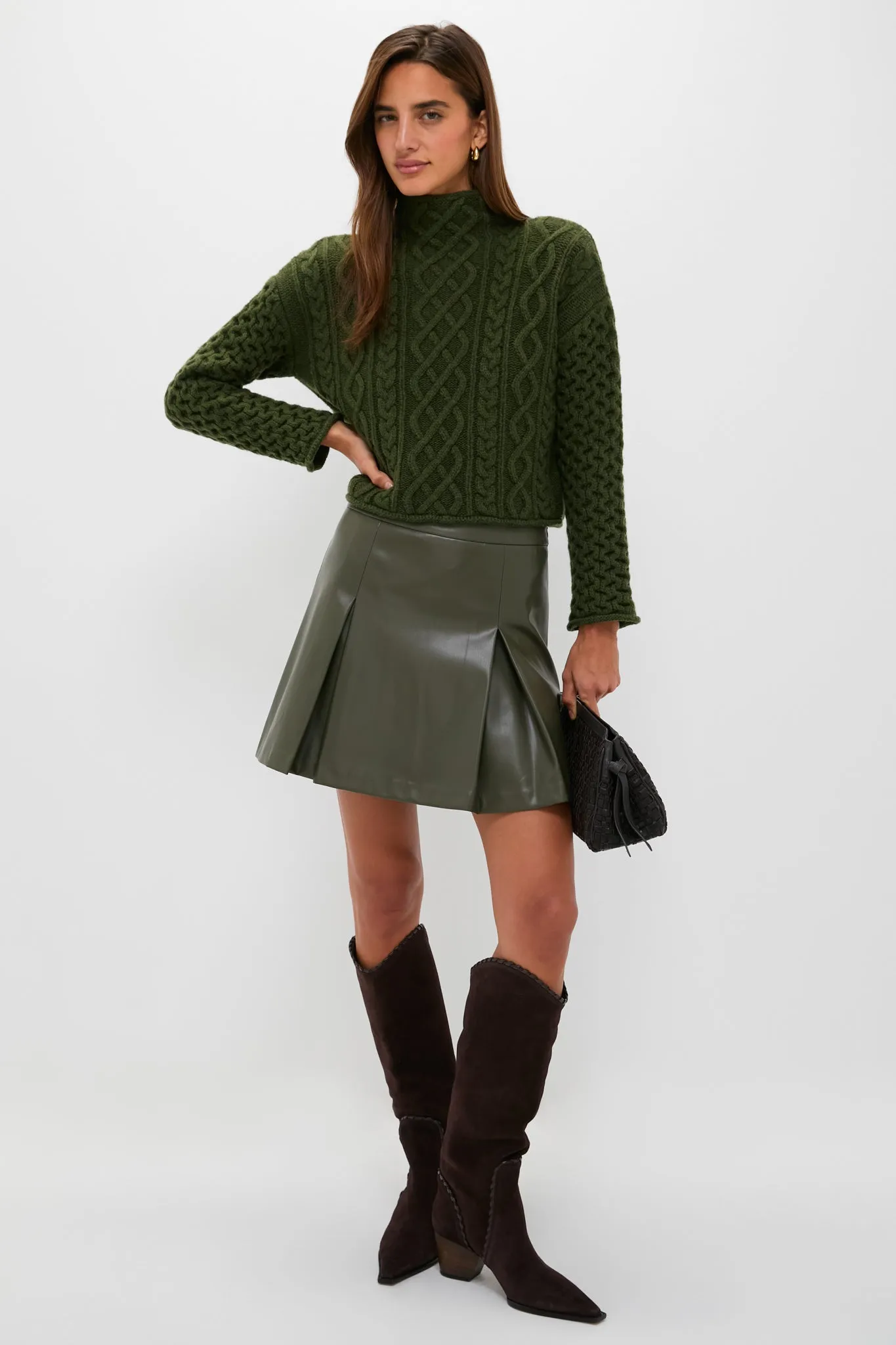 Olive Cable Knit Cropped Perry Turtleneck sold by Tuckernuck product image thumbnail 2