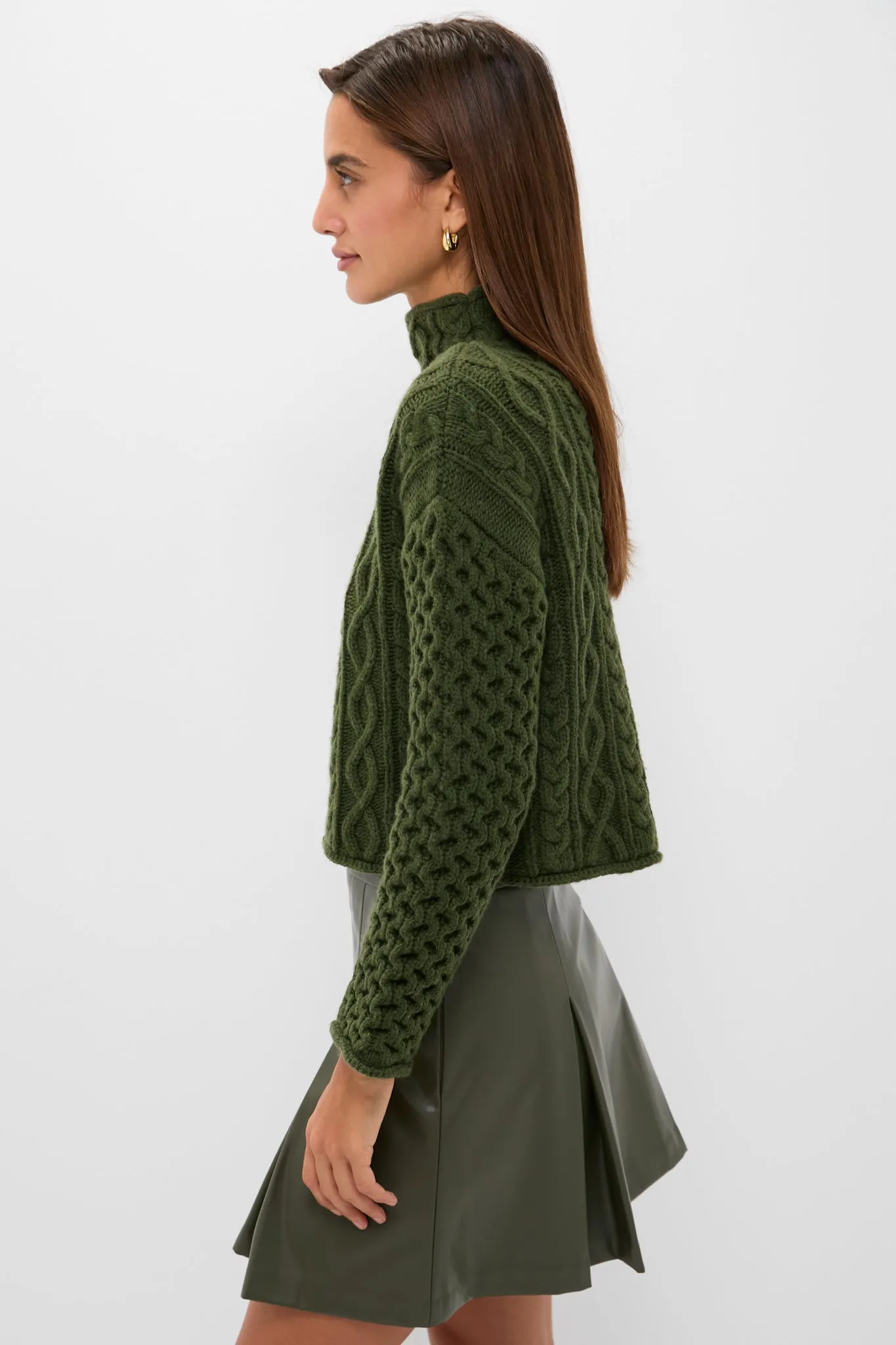 Olive Cable Knit Cropped Perry Turtleneck sold by Tuckernuck product image thumbnail 3