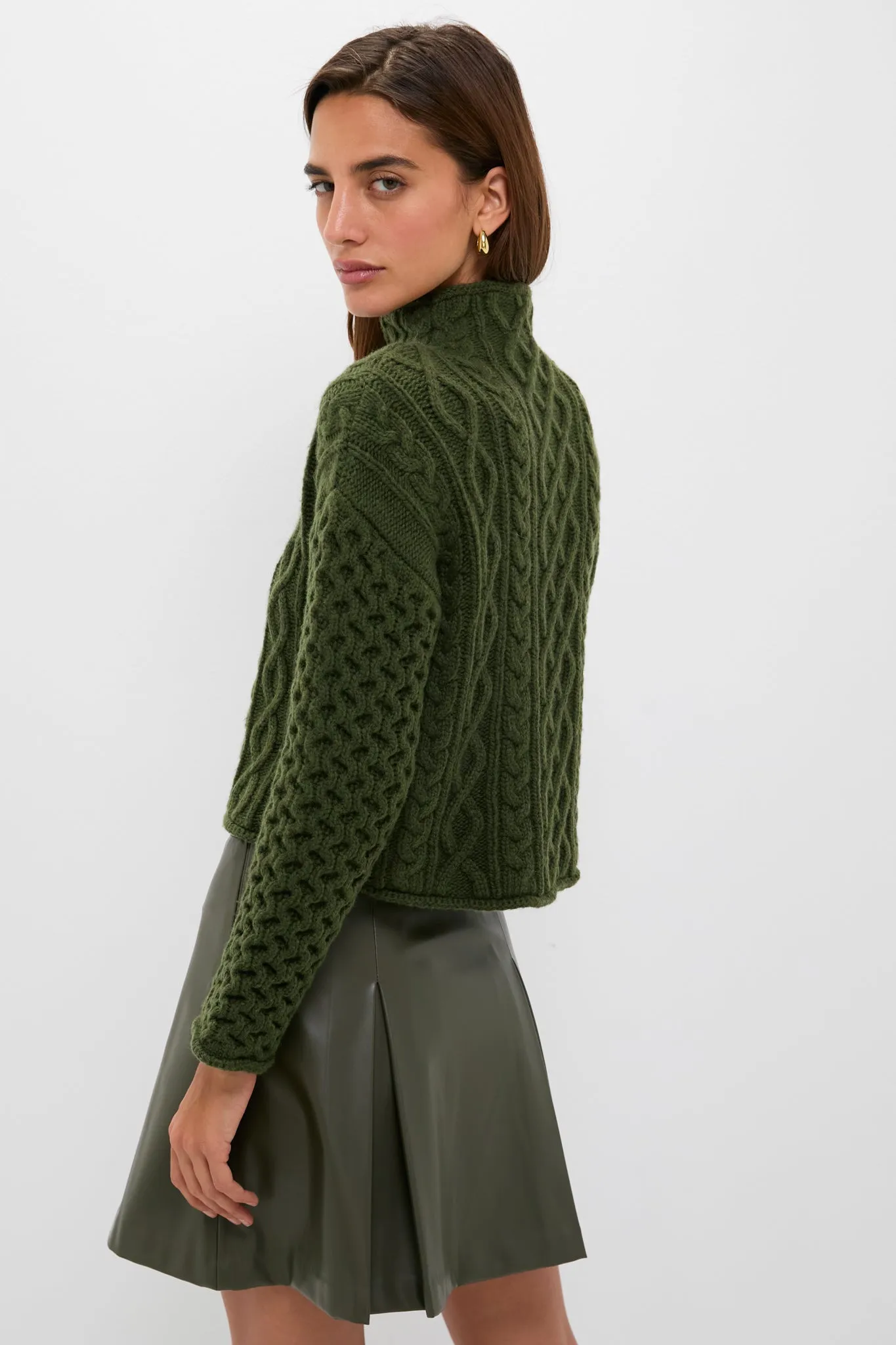 Olive Cable Knit Cropped Perry Turtleneck sold by Tuckernuck product image thumbnail 4