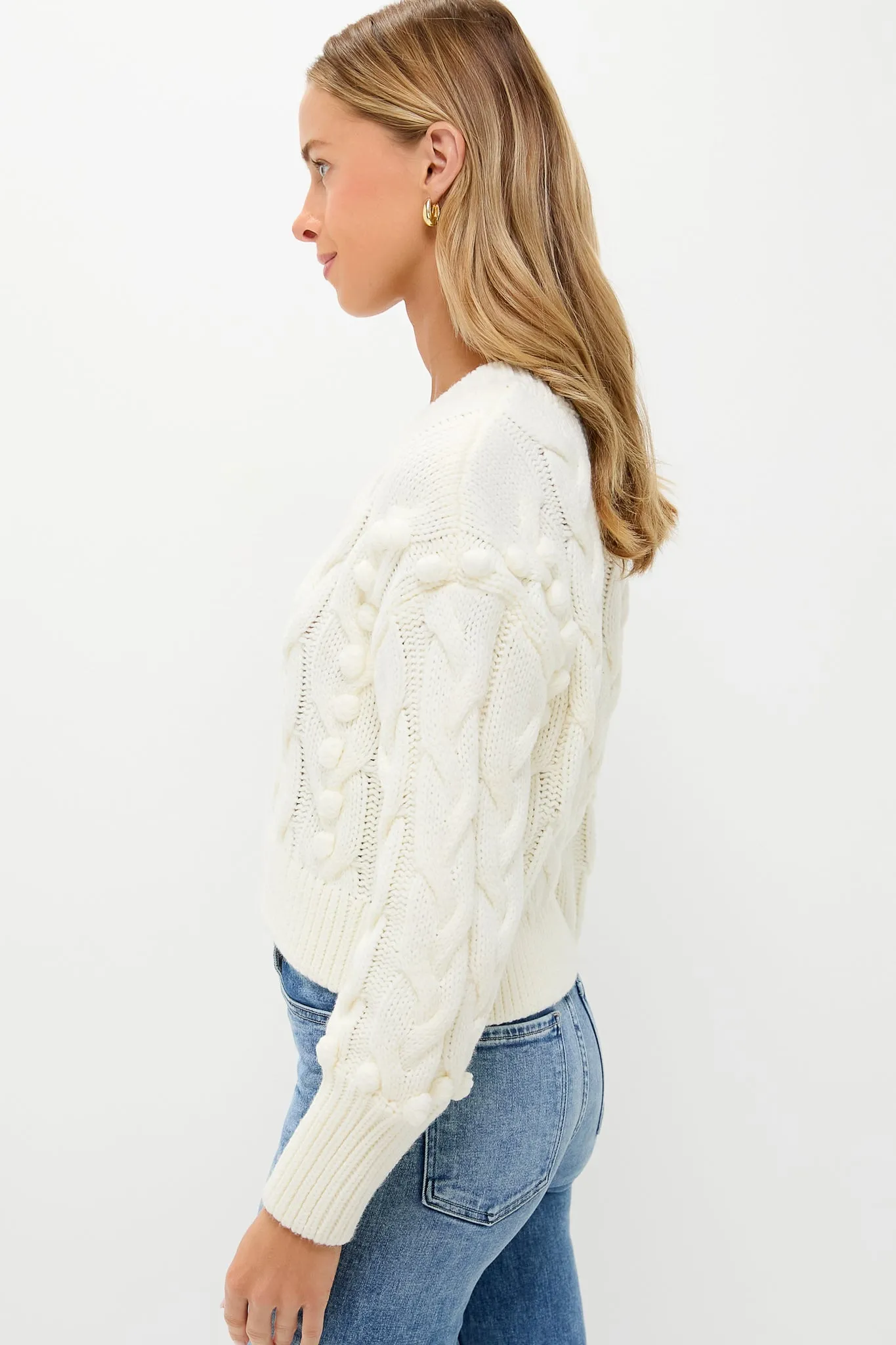 Ivory Cable Knit Cropped Contessa V-Neck Sweater sold by Tuckernuck product image thumbnail 3