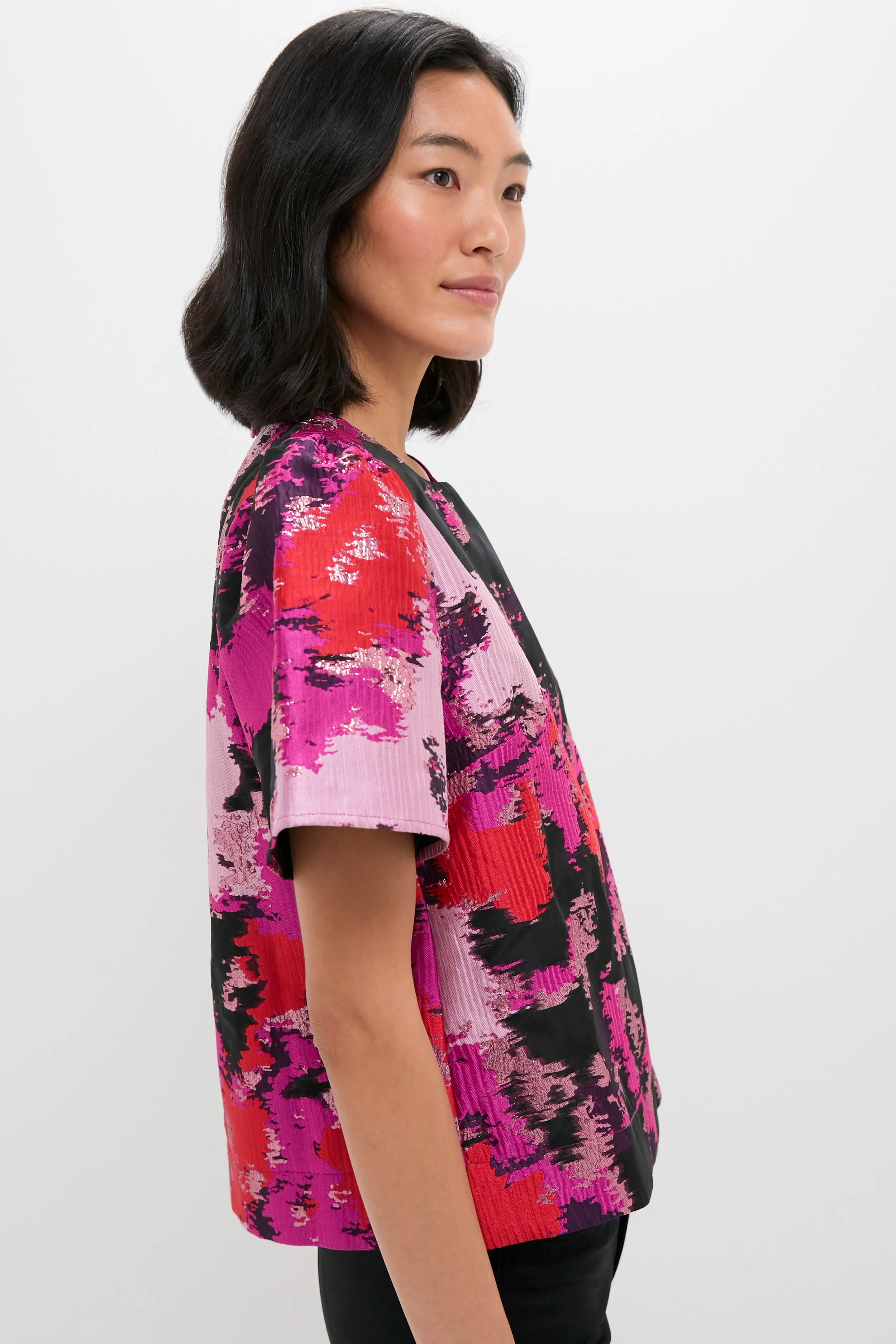 Pink and Red Lurex Abstract Jacquard Lyla Blouse sold by Tuckernuck product image thumbnail 3