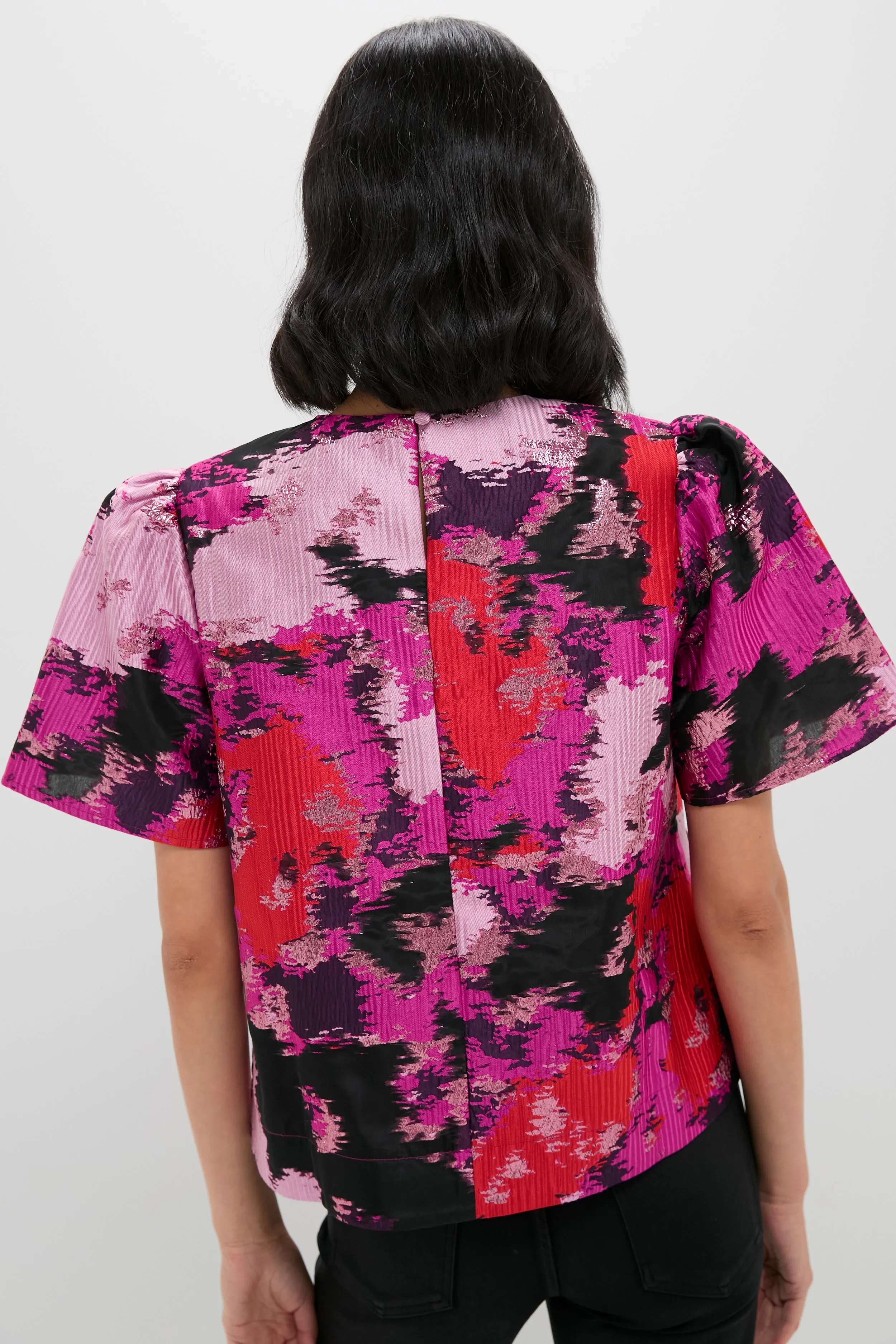 Pink and Red Lurex Abstract Jacquard Lyla Blouse sold by Tuckernuck product image thumbnail 4