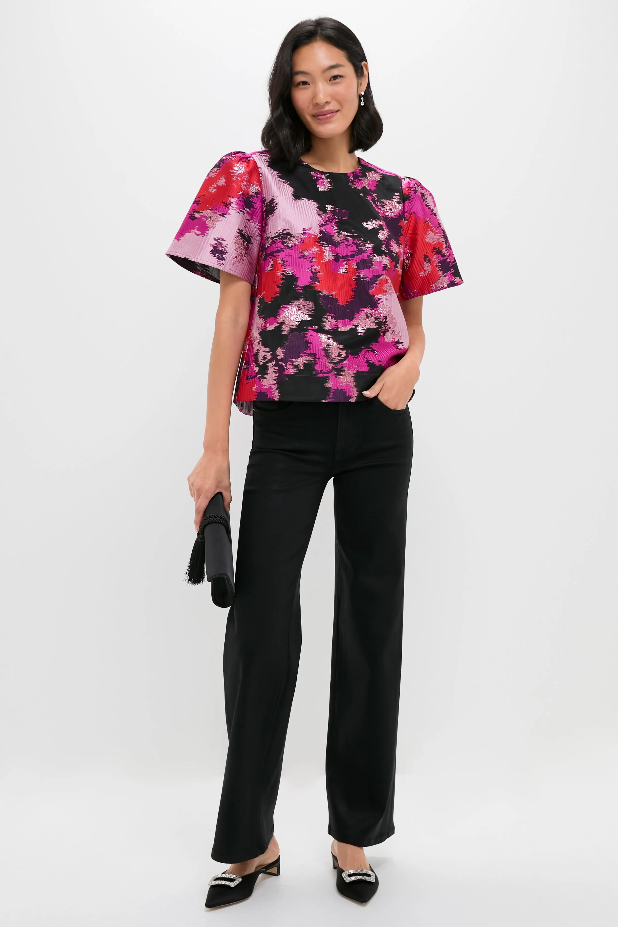 Pink and Red Lurex Abstract Jacquard Lyla Blouse sold by Tuckernuck product image thumbnail 2