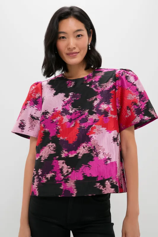 Pink and Red Lurex Abstract Jacquard Lyla Blouse sold by Tuckernuck