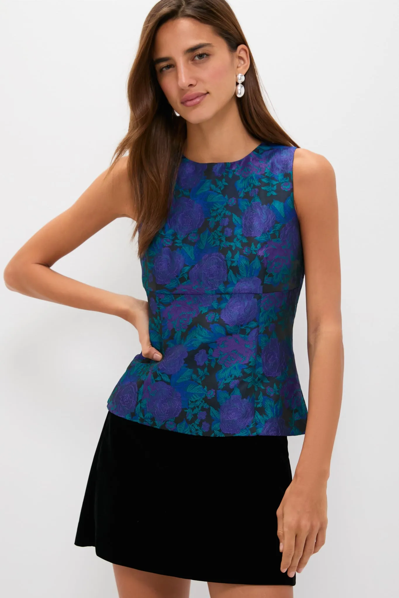 Navy and Indigo Jacquard Floral Jacquard Ivy Blouse sold by Tuckernuck