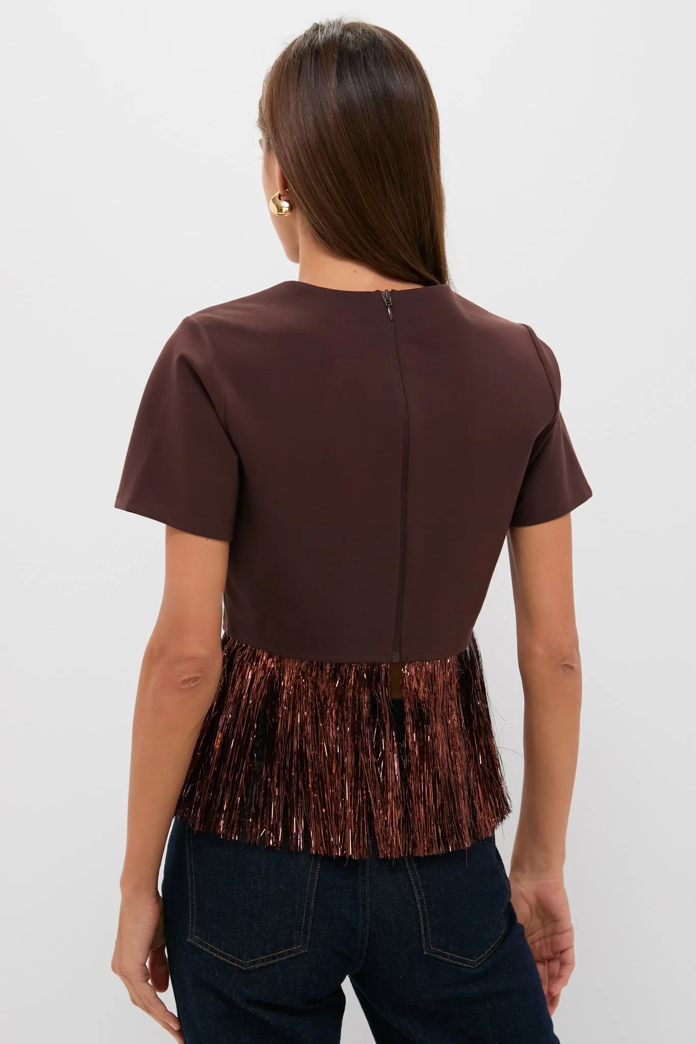 Bronze Metallic Fringe Francie Short Sleeve Blouse sold by Tuckernuck product image thumbnail 4